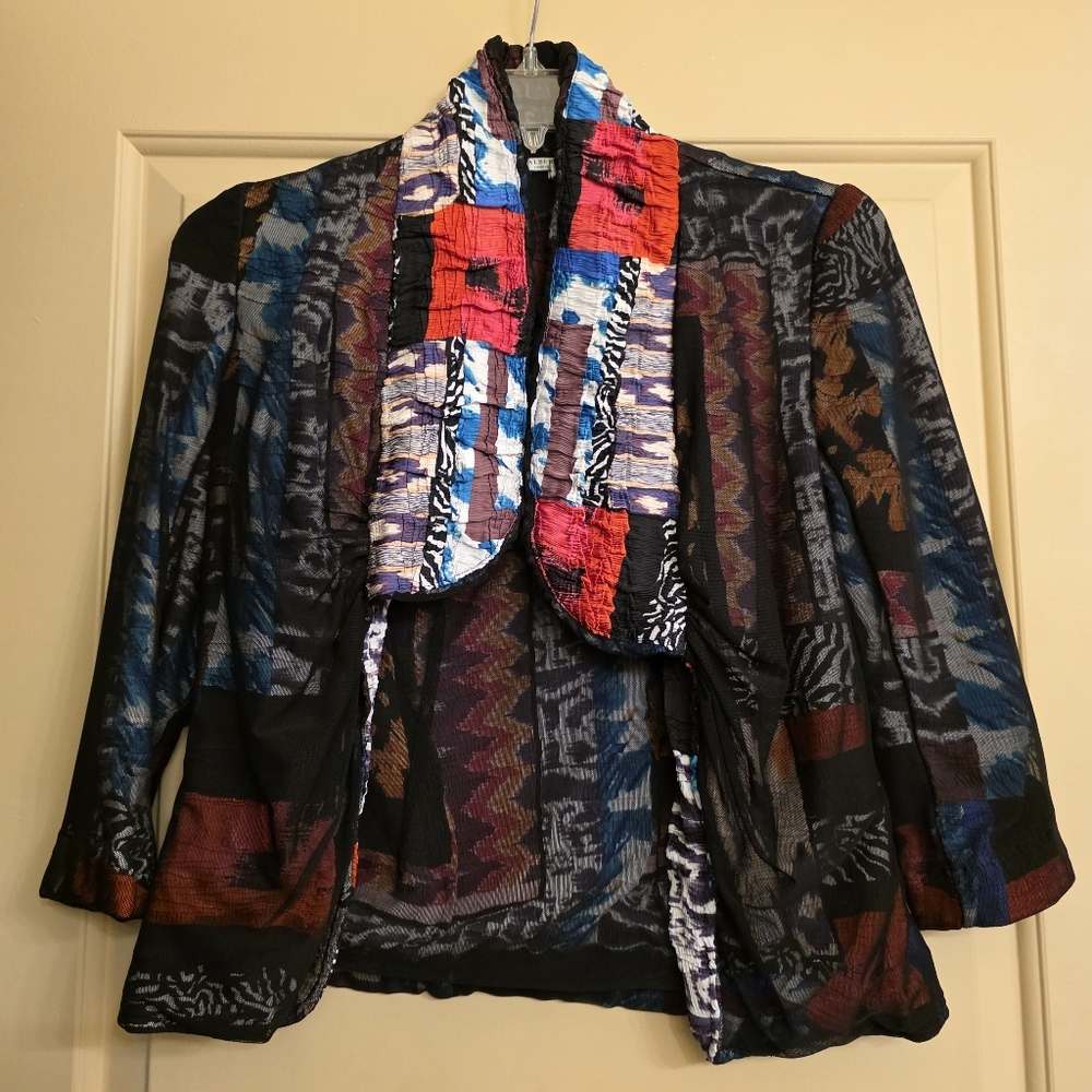 Vtg Alberto Makali Mesh Blazer Jacket Patchwork Mixed media Bohemian Womens M